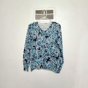 Croft & Barrow Blue Swirl Long Sleeve Blouse